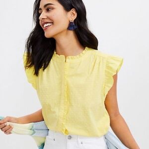 Loft Floral Clip Ruffle Top Style, Color: Cheerful Yellow, Size: XS